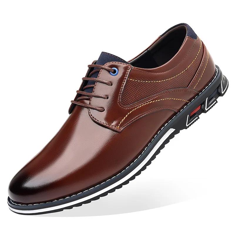 Men's PLUS SIZE PU Leather Solid Casual Shoes, Wear-resistant Non Slip Lace-up Dress Shoes, Men's Office Daily Footwear