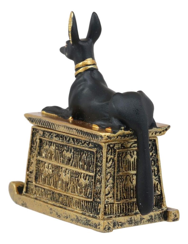 Ebros Gift Ebros Egyptian God Hieroglyph Anubis Dog Egyptian Miniature Cartouche Box Black and Gold Finish Gods and Goddesses Ancient Legendary Deity