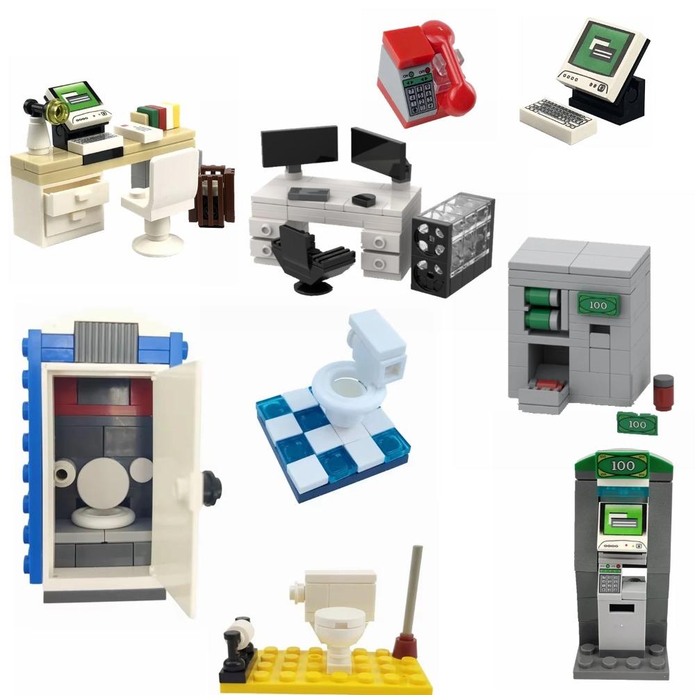 Abschließbare Stadt MOC Möbel Badezimmer Öffentliche Toilette Bausteine Spielzeug für Kinder Zusammenbauen Stadtblock DIY Teile Lern Geschenke
