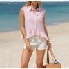 Camicia da Donna a Righe Senza Maniche con Bottoni, Orlo Arricciato e Taschino sul Petto, Top Estivo Casual Multicolore