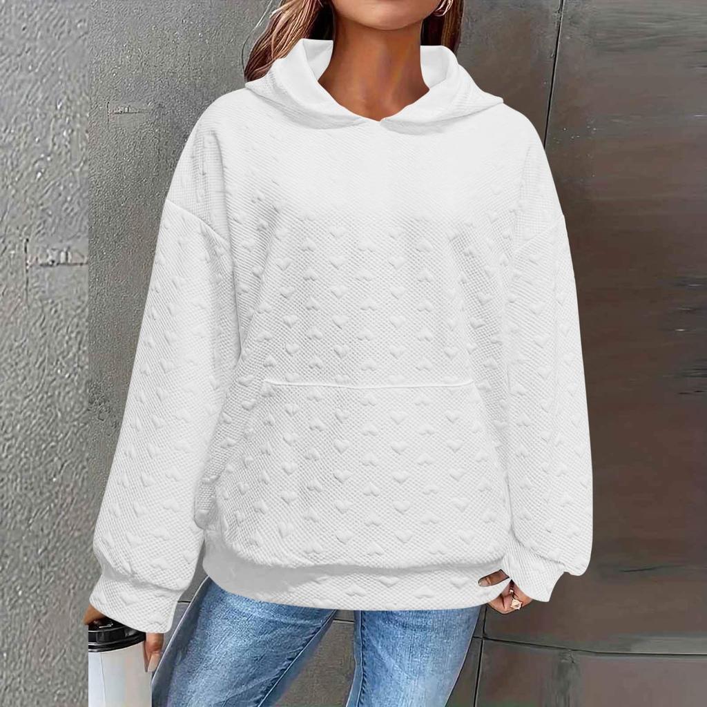 Women's Fashionable Casual Solid Color Long Sleeved Hooded Pocket Pullover Sweater Sweatshirt Top