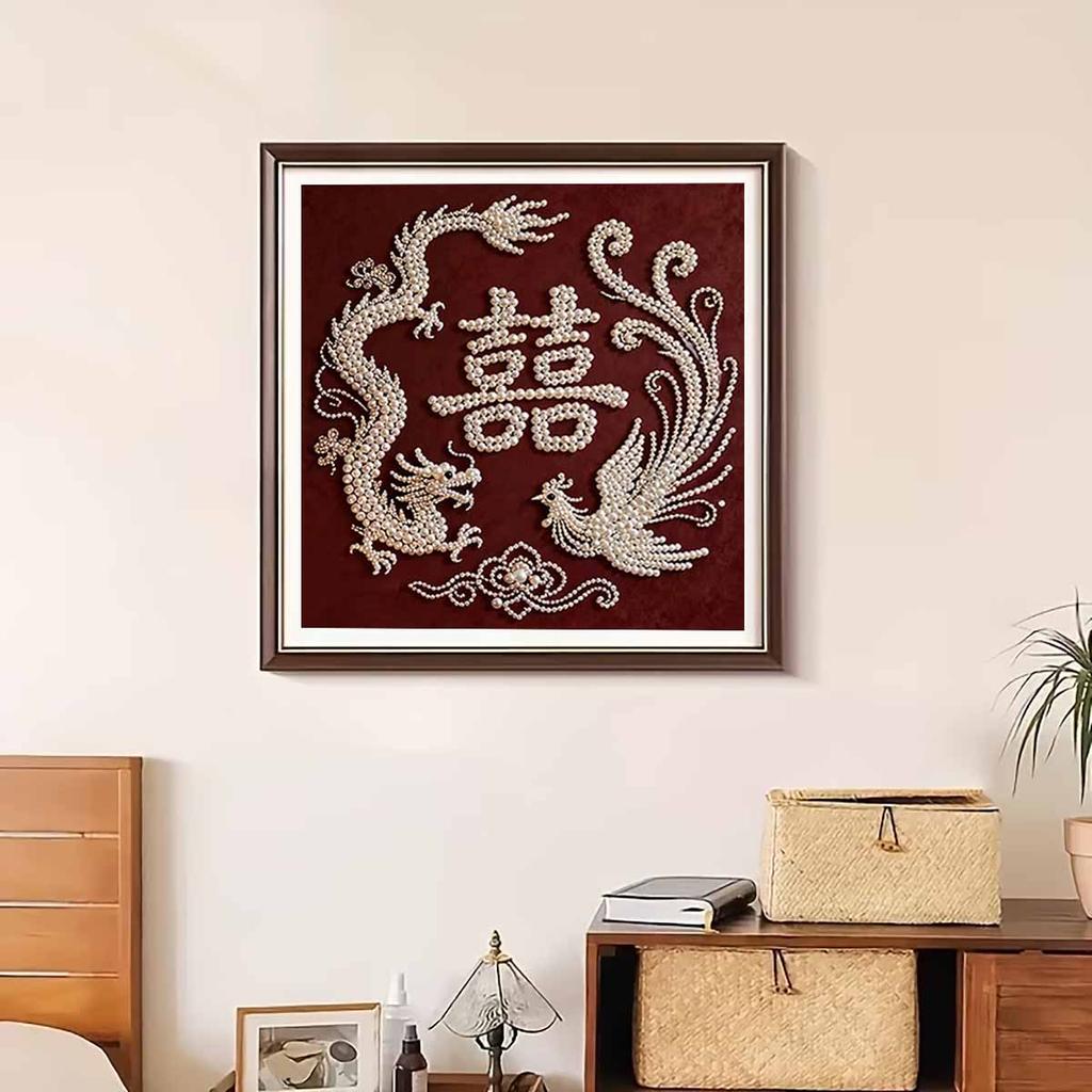 Dragon and Phoenix Bringing Auspiciousness Full 5D DIY Pearl Gem Art Diamond Painting Kits for Adults/Beginners Gift Idea Home Decor 15.7x15.7in