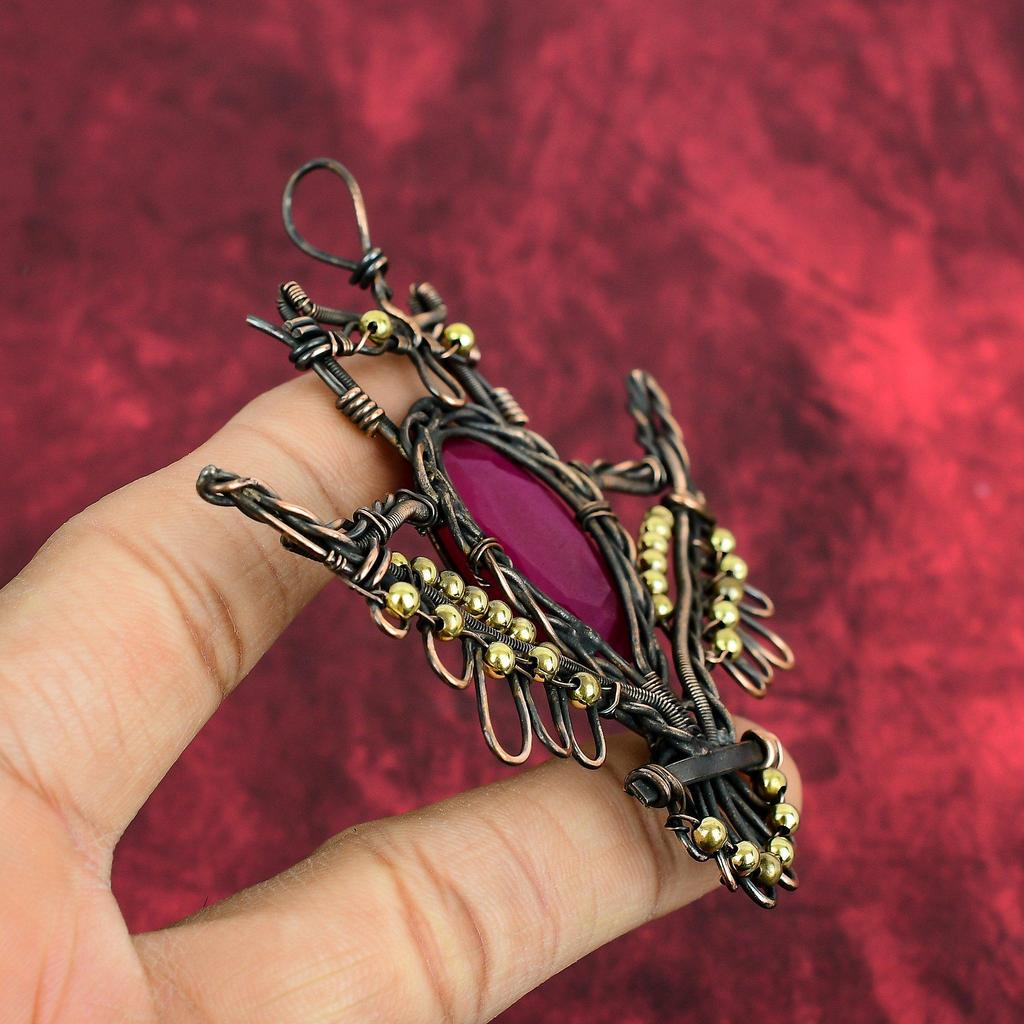 Faceted Kashmir Ruby Pendant Copper Wire Wrapped Jewelry Owl Pendant Handmade Pendant Gemstone Jewelry Copper Wire Pendant Gifts For Friend
