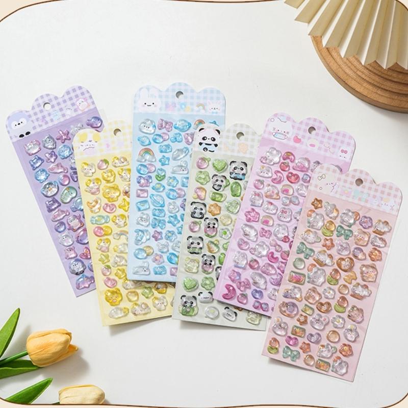 Cartoon Embossed Animal Sticker Waterproof PVC Resin Sticker for Notebook Phone Cover Card Making Kids Room Wall Art
