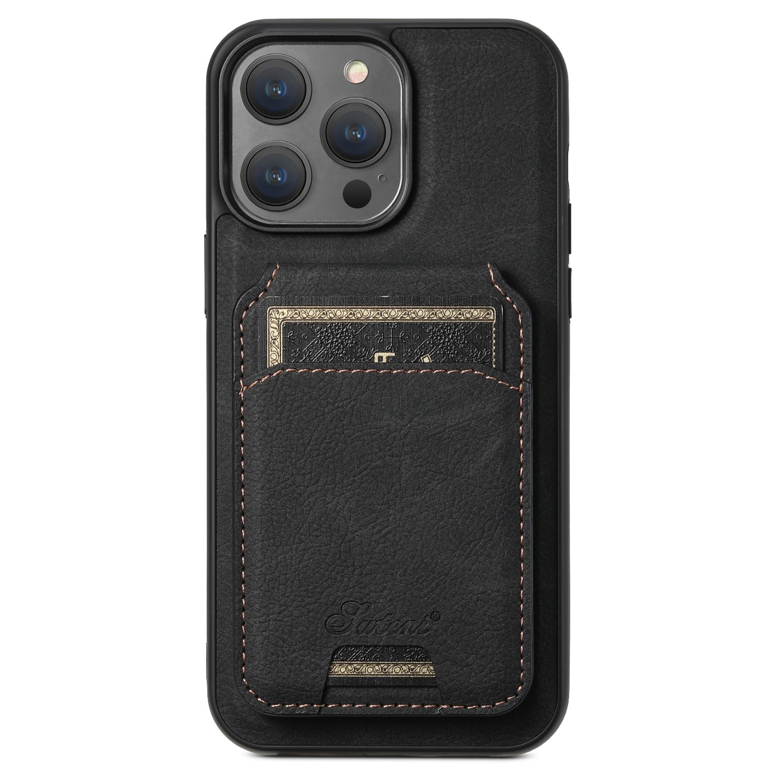 

SUTENI H16 For iPhone 15 Pro Case Compatible with MagSafe Litchi Texture PU Leather Cover Black