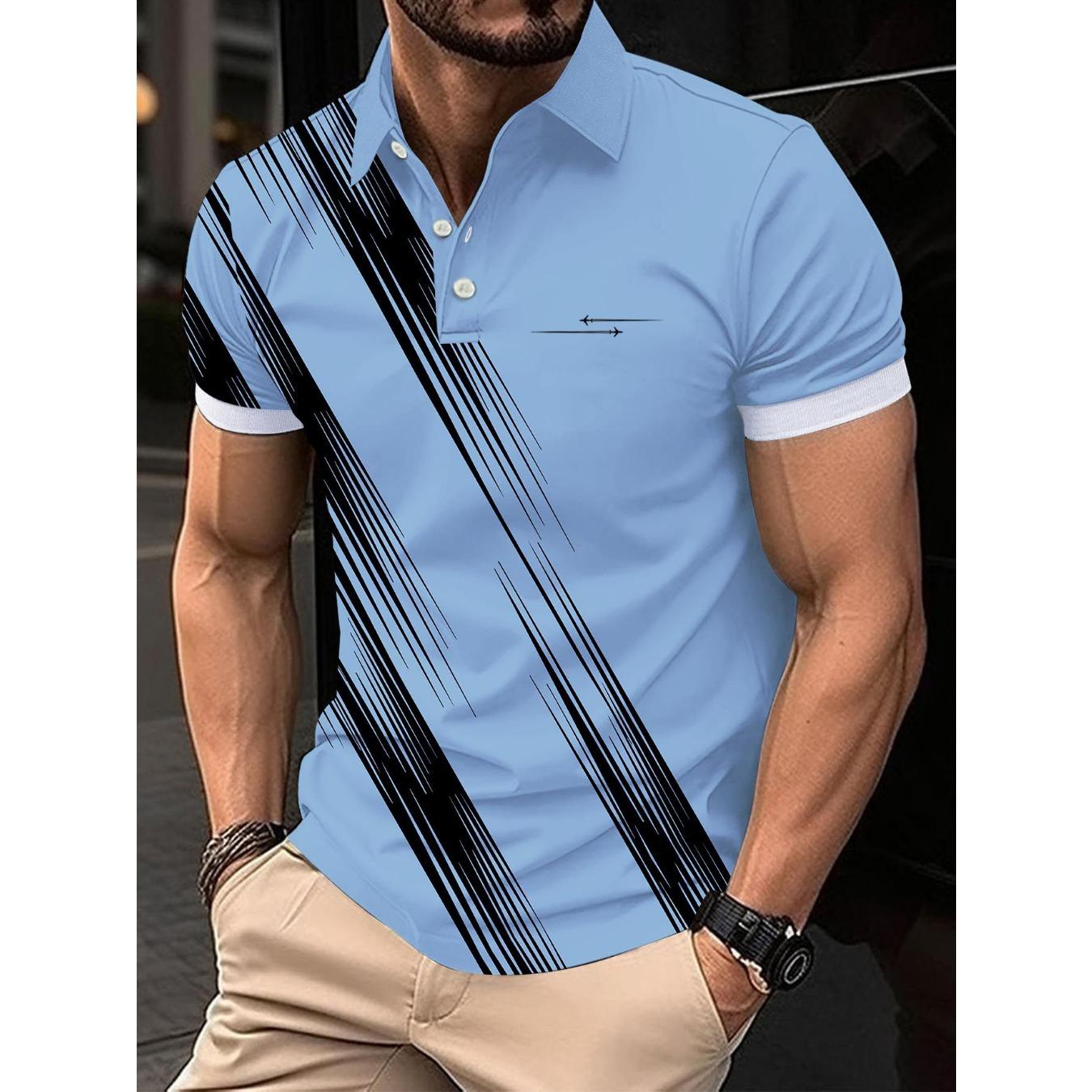2026 Summer New Style Men s Short-Sleeved Polo Shirt with 3D Vertical Pattern Print - Street Casual S