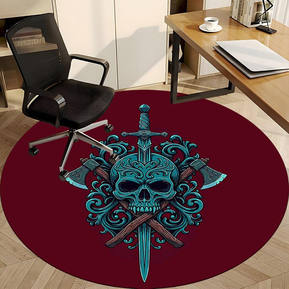 1pc Sword Skull Office Round Area Rug, Under Office Chairs Bedroom Living Room Home Decor, Room Deco, Available in Various Sizes