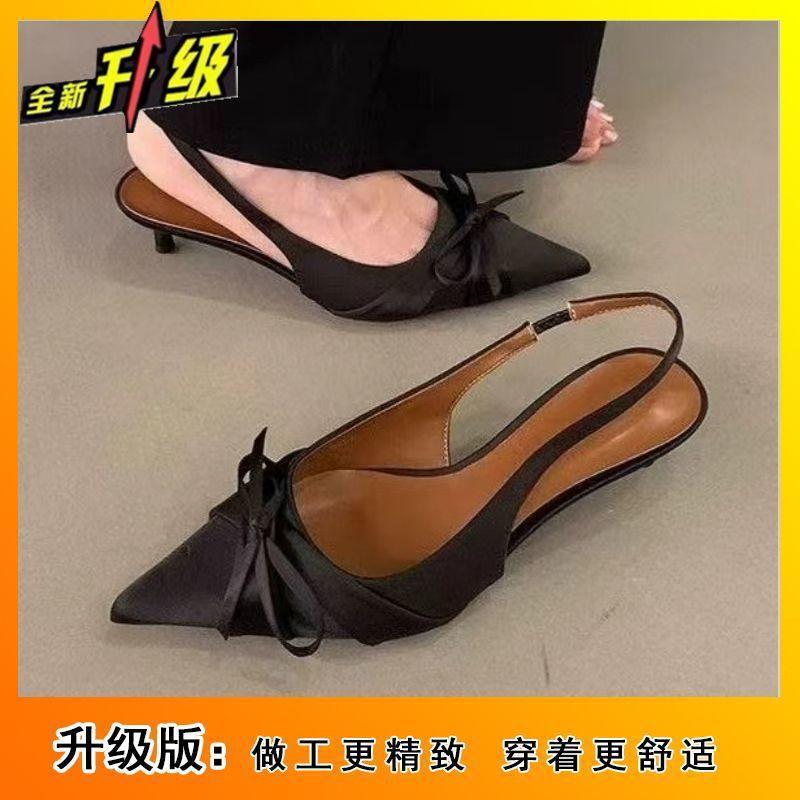 Temperament bag head sandals women's shallow mouth pointed head French style with skirt thin heel empty single shoes women's summer 2025 new