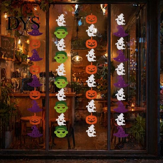 Halloween Theme Decor Party Felt Hanging Garland, Creepy Pumpkin Ghost Skull Witch Hat Indoor Outdoor Festive Banners Streamer, Horror Banner Backdrop