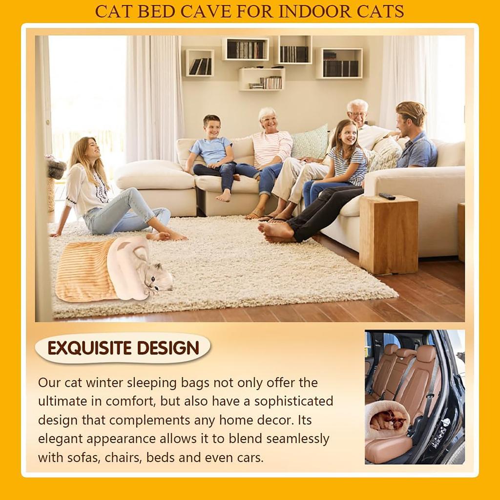 Faux Down lukket kattesovepose Koselig og varm kjæledyrseng for små til mellomstore katter