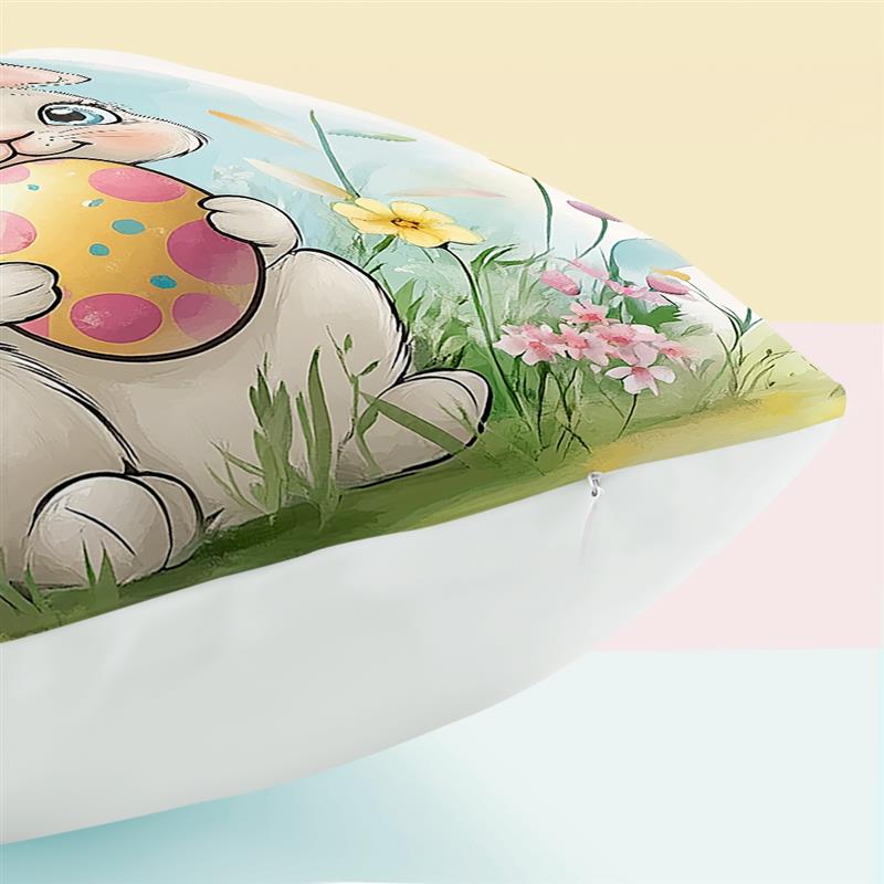 1Pc Easter Day Cushion Cover Spring Pattern Eggs Rabbit Pillow Cover Easter Pillowcase Home Decor Throw Pillow Case 45X45Cm