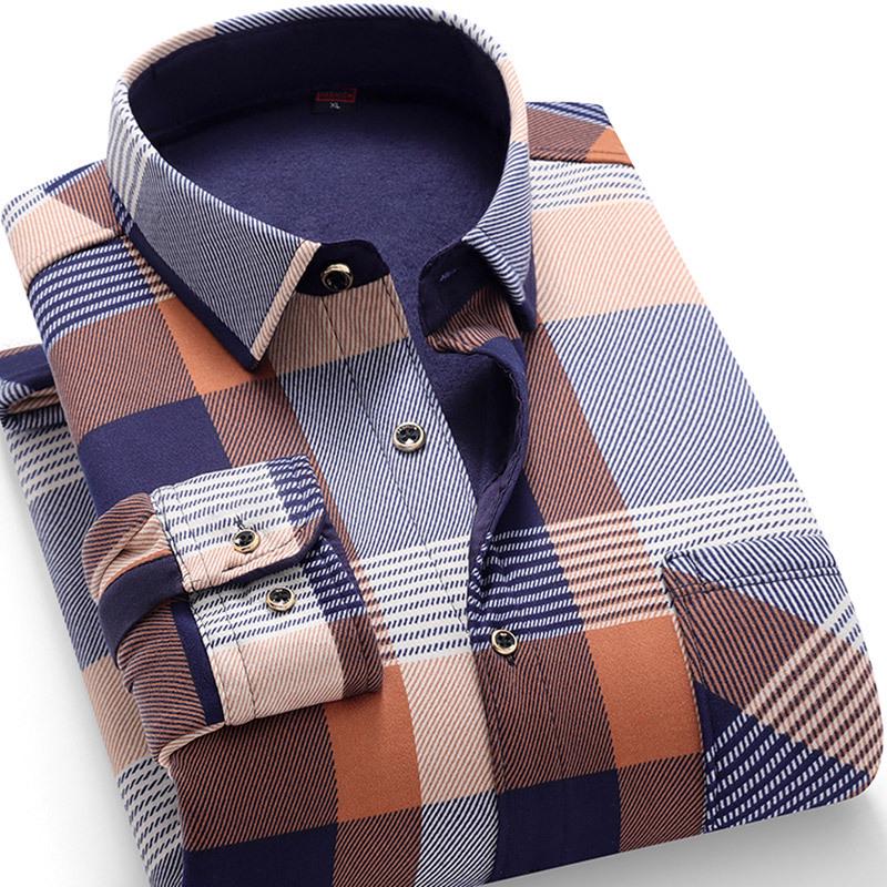 2024 Herren Kariertes Langarm Dickes Warmes Hemd für Herbst und Winter