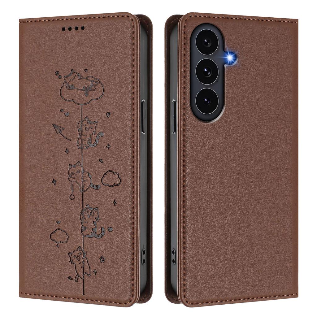 For Samsung Galaxy S25 FE Case RFID Blocking Wallet Stand Imprinted Cat Pattern Leather Phone Cover