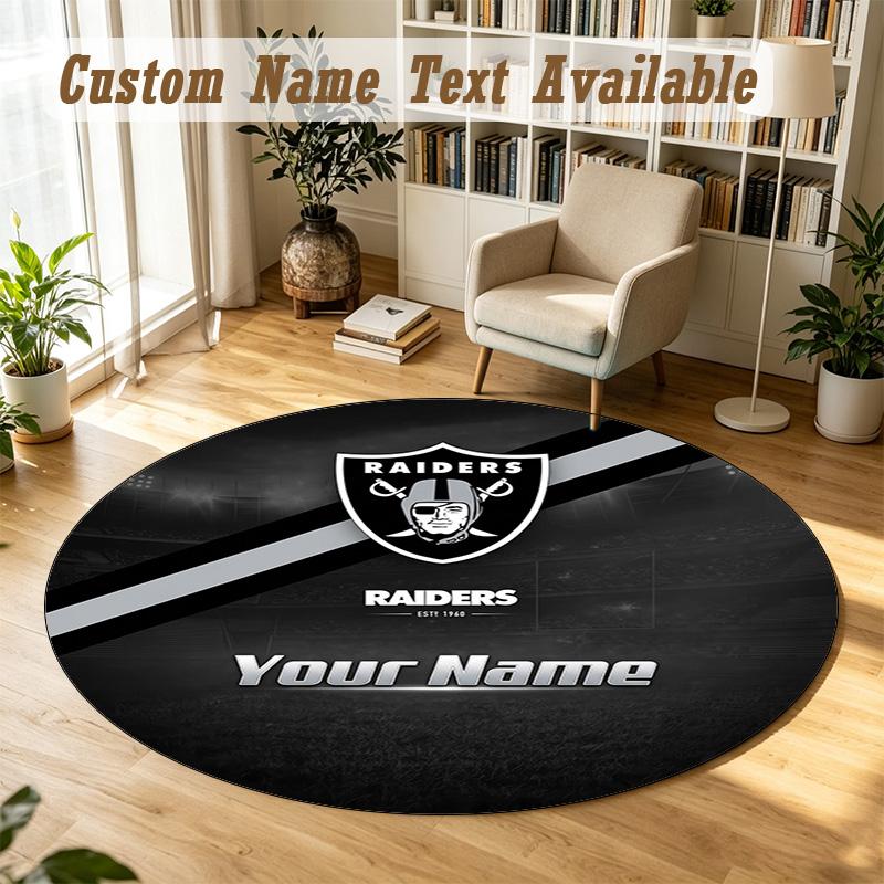 Round Rug Custom NameLas Vegas Raiders Pattern Non Slip Carpet Home Floor Decor