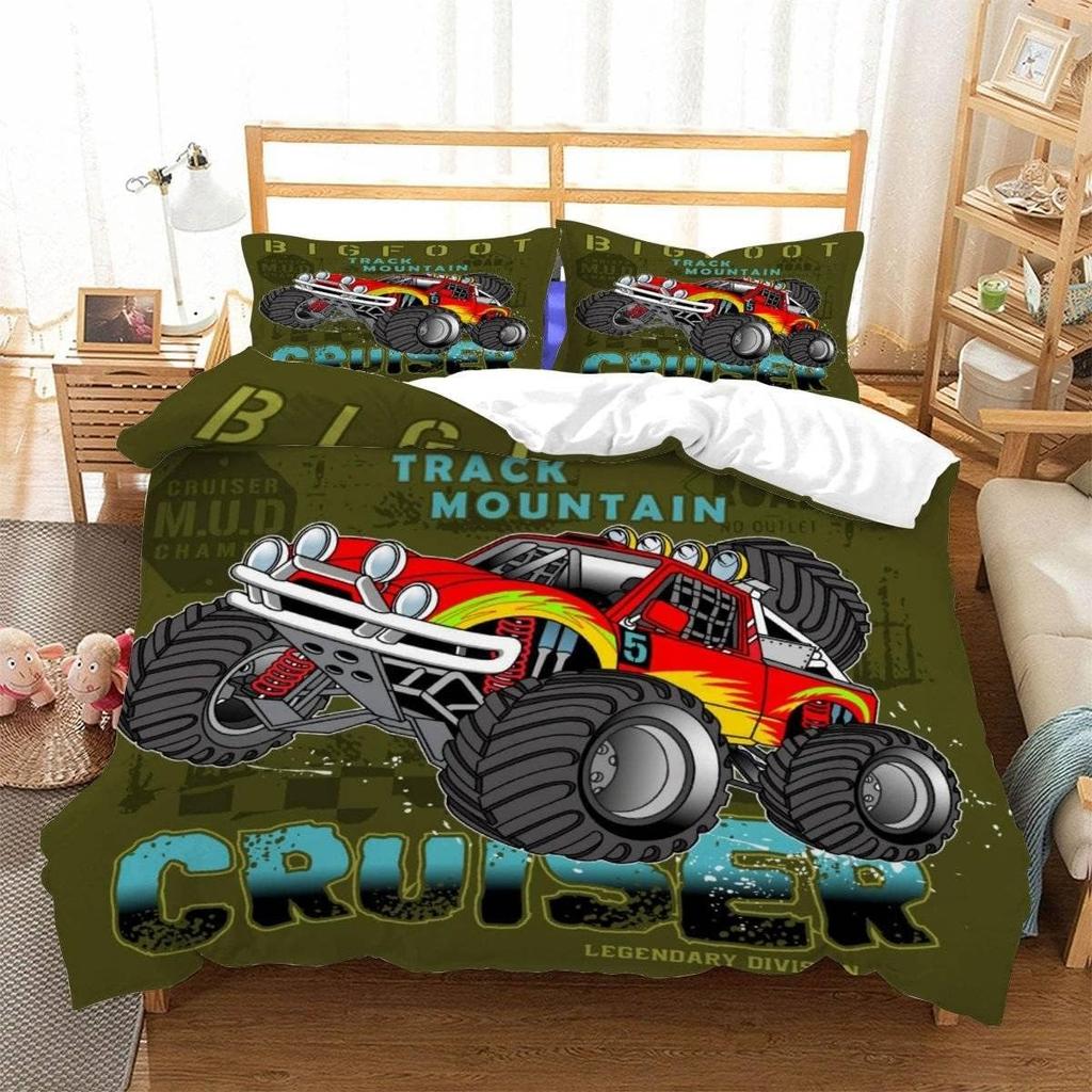 Racing themed bedding 3D printed cartoon monster truck pattern, soft down anti allergy down duvet cover, adult bedding set, teen