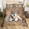 Wolf Duvet Cover Twin King Size, Roaring Wolves Wildlife Bedding Set Aurora Animals Galaxy Print Comforter Cover for Kids Boys