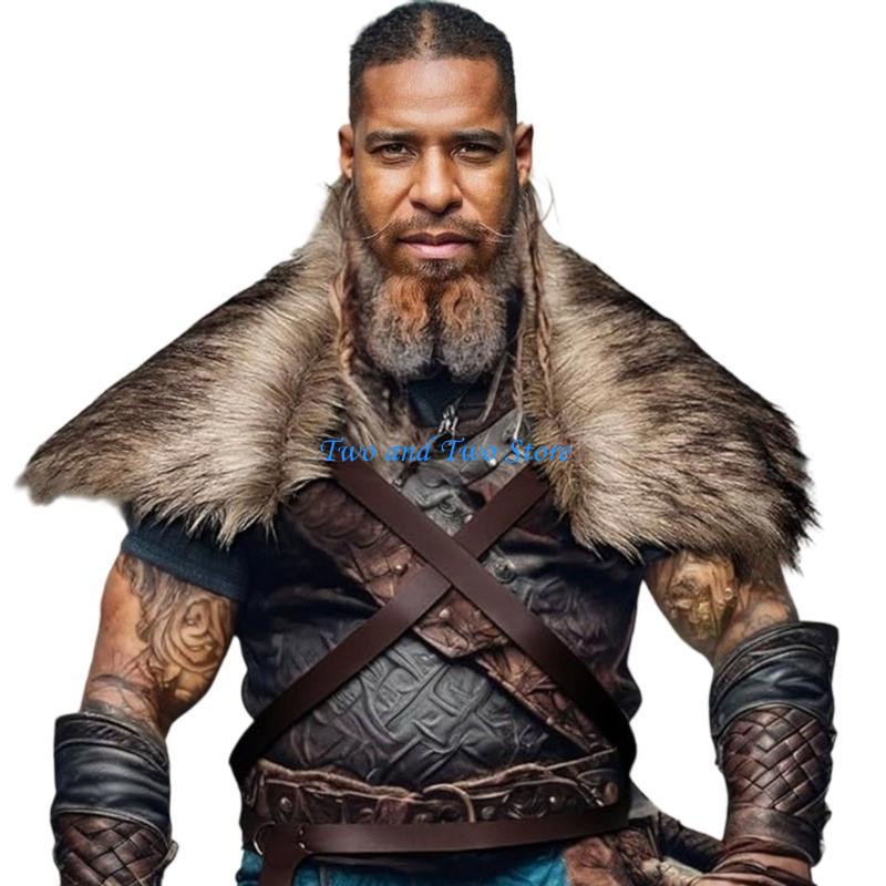 HX6F Vikinges Furs Collar Warriour Shawl Medievals Knights Shoulder Wrap Shawl