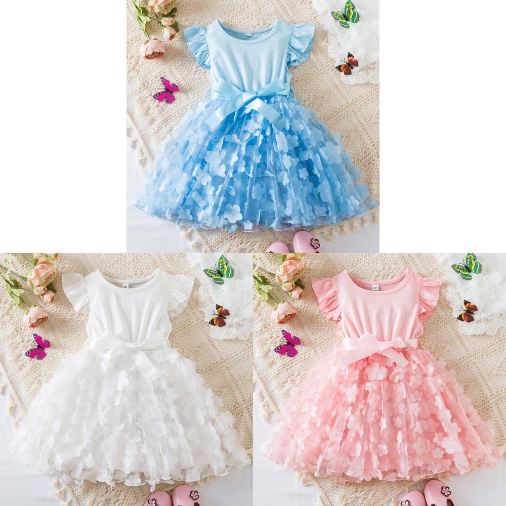 Prinzessinnen-Mädchenkleid mit Schmetterlings-Netz-Tüll für Geburtstag und Sommer für Kleinkinder