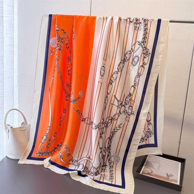Korean Version Of Thin Printing Simulation Silk Brocade Sunscreen Butterfly Shadow Floral Silk Scarf Long Scarf Shawl Versatile Headscarf Scarf