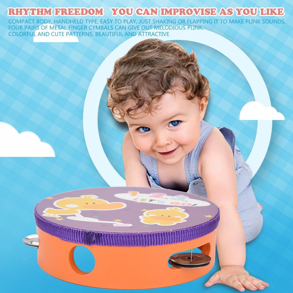 15cm Wooden Handheld Tambourine Hand Drum Bell Musical Percussion Instrument Toy Gift(3#)