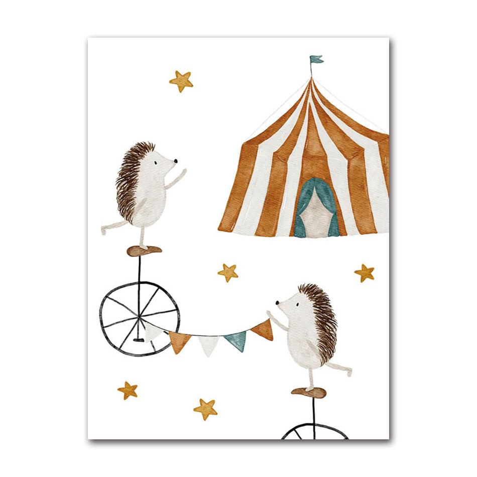Cartoon Bear Squirrel Fox Hedgehog Spaceship Wall Art Canvas Painting Boho Posters And Prints Wall Pictures Baby Kids Room Decor