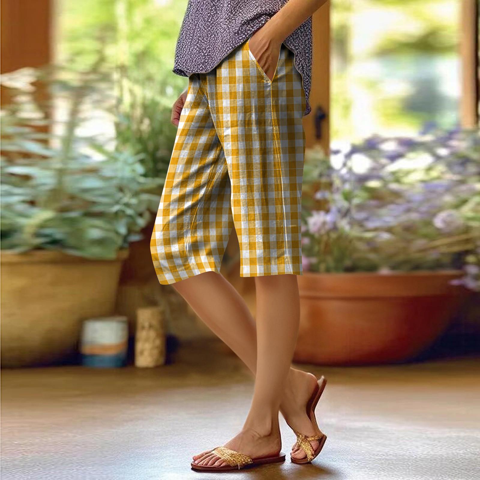 

Women s Fashionable Retro Checkered Printed Pocket Elastic Waist Loose Casual Pants XXL