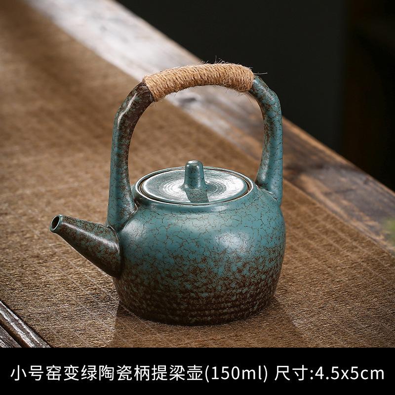 Rope Handle Ceramic Teapot Retro Style Gongfu Teapot Natural Jute Rope & Pottery No-Scald Design Daily Brewing Companion