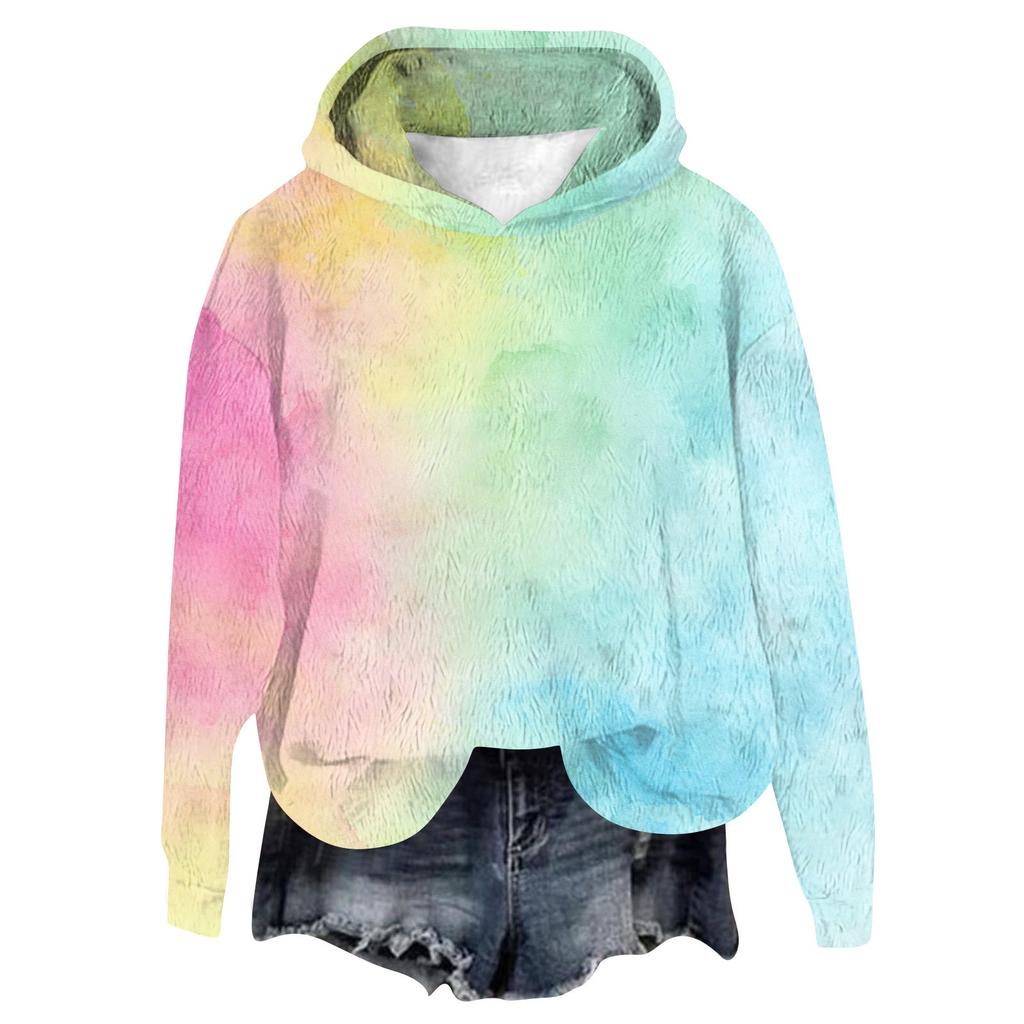 Women's Hooded Long Sleeve Printed Flannel Top Hooded Sweatshirt