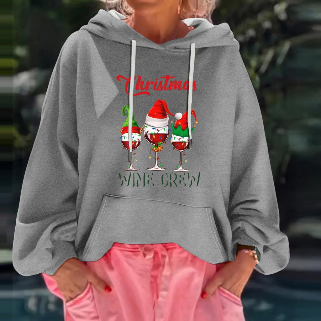 Women's Christmas Print Loose Casual Long Sleeve Hooded Sweatshirt