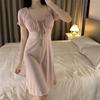 Women's Summer French Modal Nightgown with Built-in Bra, Short Sleeve, Thin, Sexy, Pure Desire Style, Wearable Outdoors