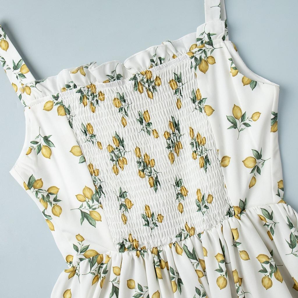 Nuovo Vestito Sottoveste Estivo con Stampa Floreale, Scollo Basso, Vita con Laccio, Spacco Alto, Abito Casual da Festa per Donna