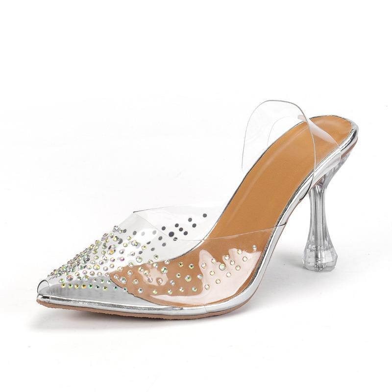High heels sandals women's PVC bag head transparent shoes summer large size 4142 hot diamonds