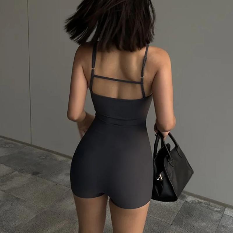 Solid Backless Tank Bodysuit Sexy Hot Camisole Top Jumpsuit Women's Bodycon Summer Black Sleeveless Slim Rompers Y2k Clothing