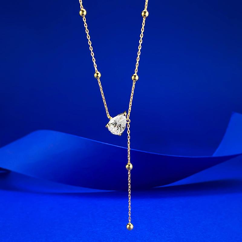 New S925 Silver Water Drop Necklace with Tassel Small Round Beads, Light Luxury, Exquisite Clavicle Chain, Wedding Jewelry