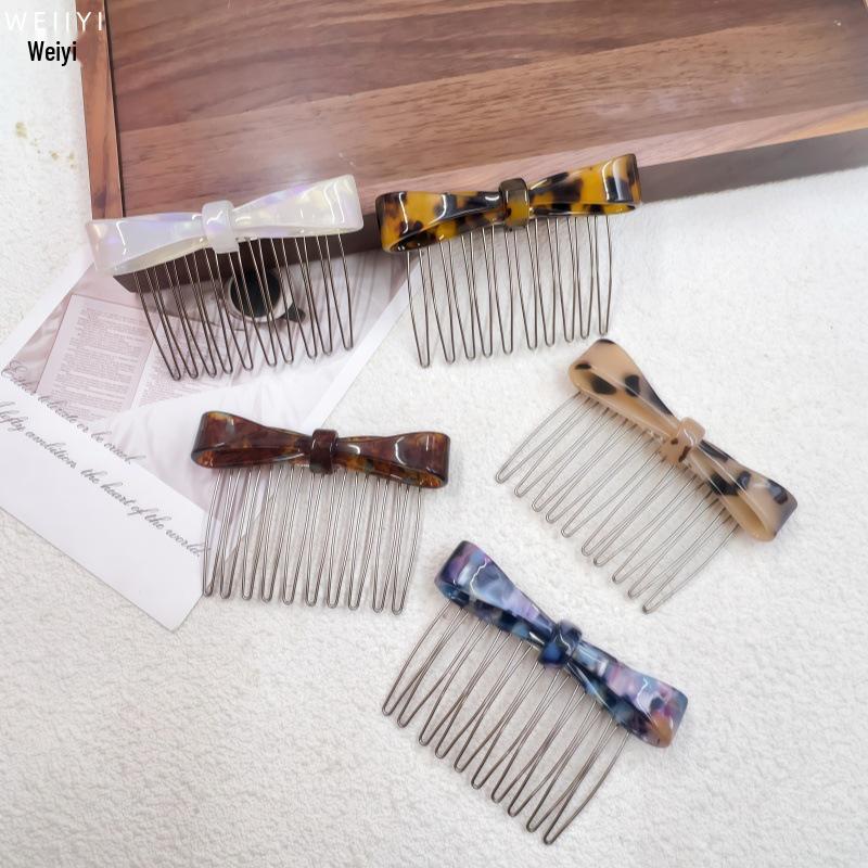Elegant Acetate Bow Hairpin with Comb for Stylish Bangs and Flyaway Control