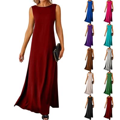 Damenmode Einfarbig Ärmelloses Kleid Langes Kleid