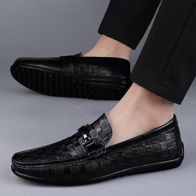Mode 2025 Hoge Kwaliteit Heren Comfortabele Bovenlaag Koeienhuid Zachte Zool Bonen Schoenen, Modieuze Outdoor Heren Lente Nieuwe Casual Instappers