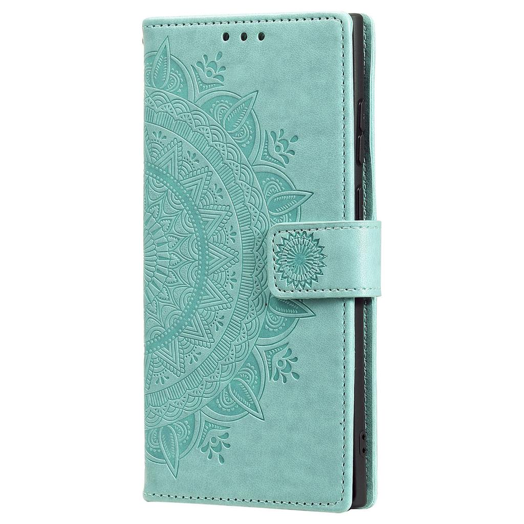 For Samsung Galaxy S24 Ultra Case PU Leather Mandala Flower Stand Cover with Strap