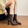 Autumn and Winter Pointed Soft Leather Thin Boots High Heel Thin Short Boots Women's Side Zipper Black Temperament Boots