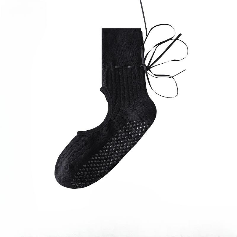 Female Professional Yoga Pilates Backless Drawstring Streamers Wicking Sweat Non Slip Boneless Floor Socks