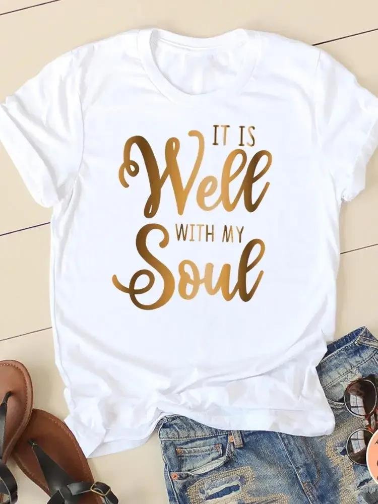 Clothing Casual FeUnisex Tshirts Ladies Graphic Letter Style Cute Sweet Sleeve Fashion Women Print Tees Faith Aesthetic Clothes