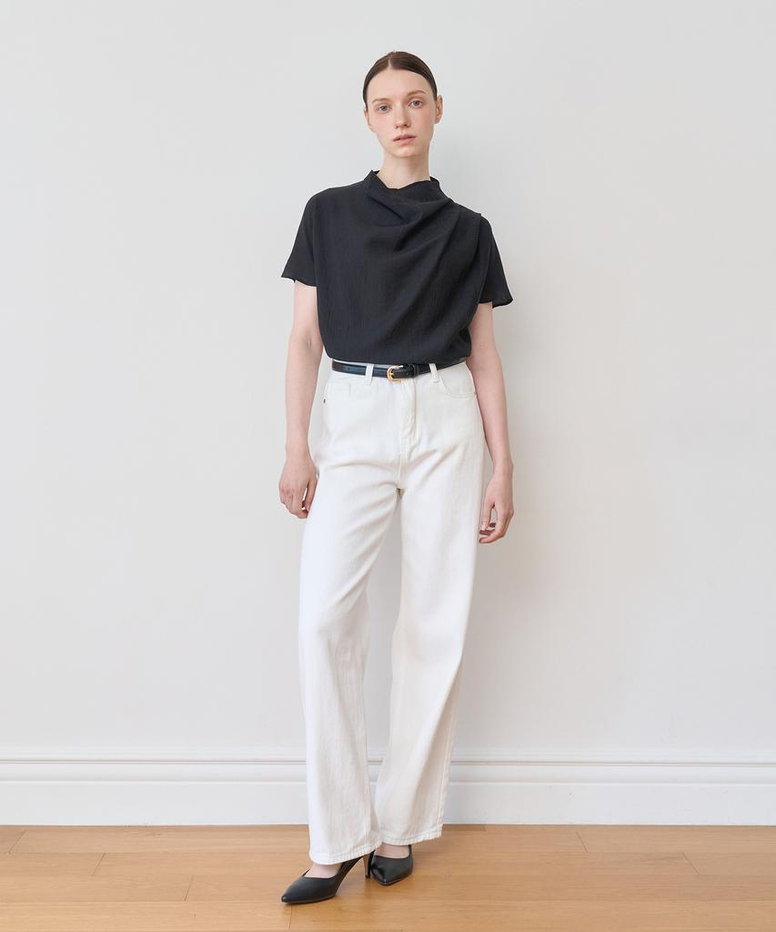 BIBYSEOB Cowl Neck Pleated Blouse Black [T52]