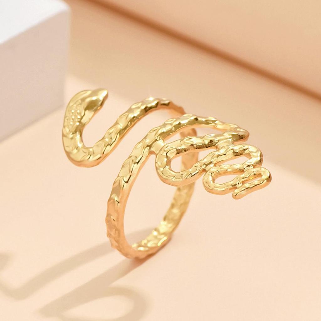 Gold Plated Stainless Steel Snake Shape Open Ring - European & American Punk Style Hip Hop Jewelry