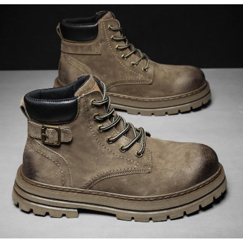 Rhubarb Boots Martin Boots Spring and Autumn Men's Leather Boots 2025 New Heightening Thick-soled Tooling Short Boots