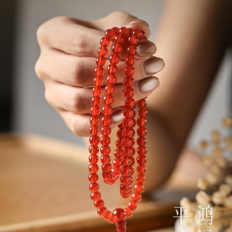 Pure Natural Red Agate Bracelet for Women Official Flagship Store108Buddhist Beads Stacked with Crystal Bracelets, Couple's Style Jewelry