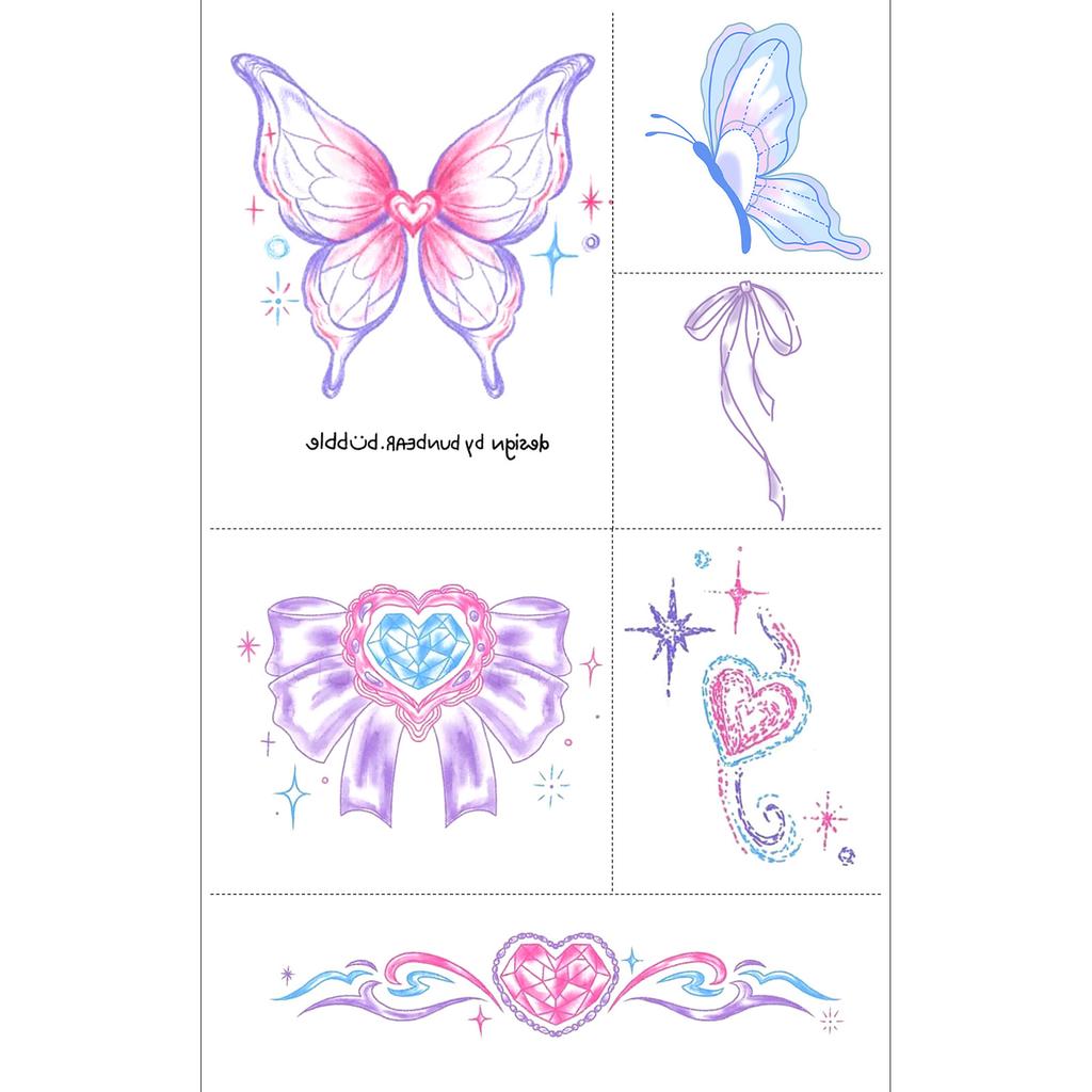 Butterfly Ghost Bow Flower Kitten English Short Sentences Multi-Picture Finger Tattoo Sticker