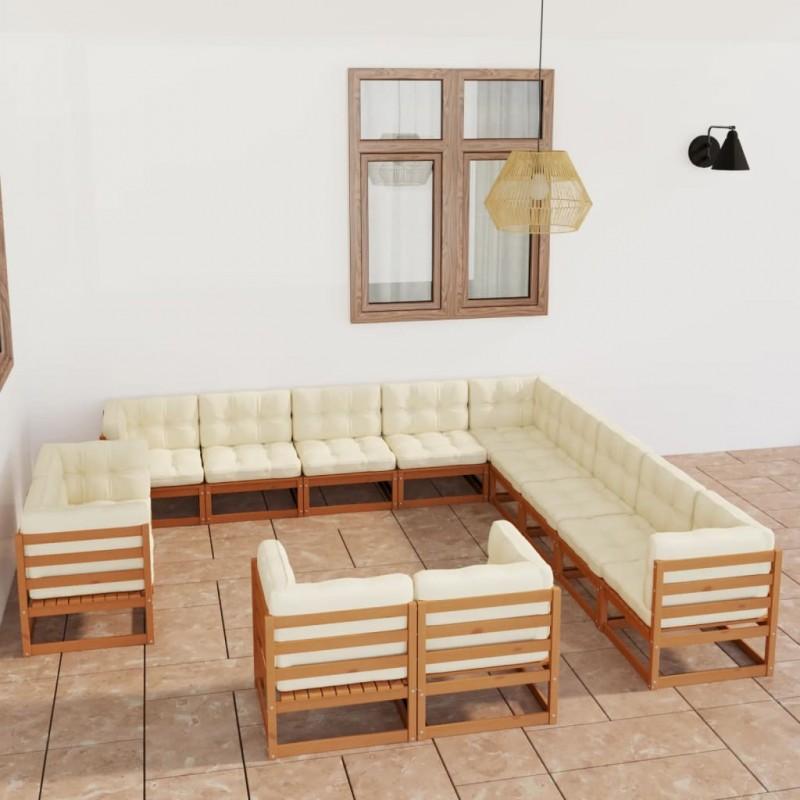 Día y Noche - Día y Noche Set de muebles de jardín 13 pzs cojines madera pino marrón miel