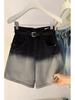 2025 Spring/Summer Women's Retro Gradient High-Waist Denim Shorts - Korean Fashion, Mid-Length, Straight Leg