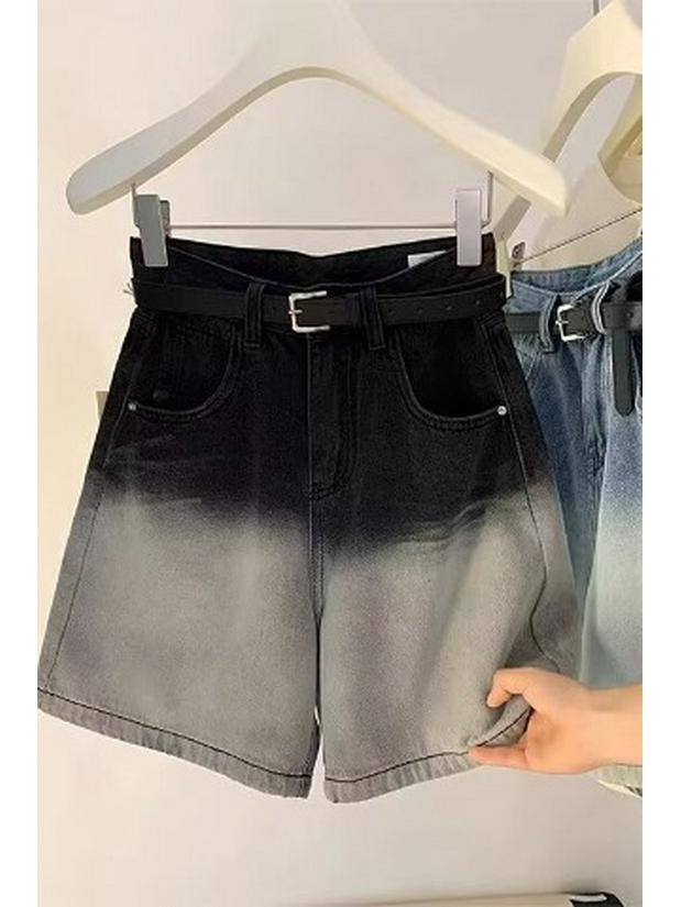2025 Spring/Summer Women's Retro Gradient High-Waist Denim Shorts - Korean Fashion, Mid-Length, Straight Leg
