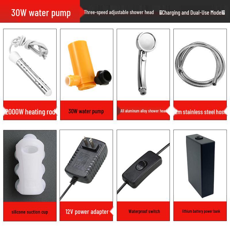 Portable Rechargeable Electric Shower Head for Dorms, Rentals, Outdoors